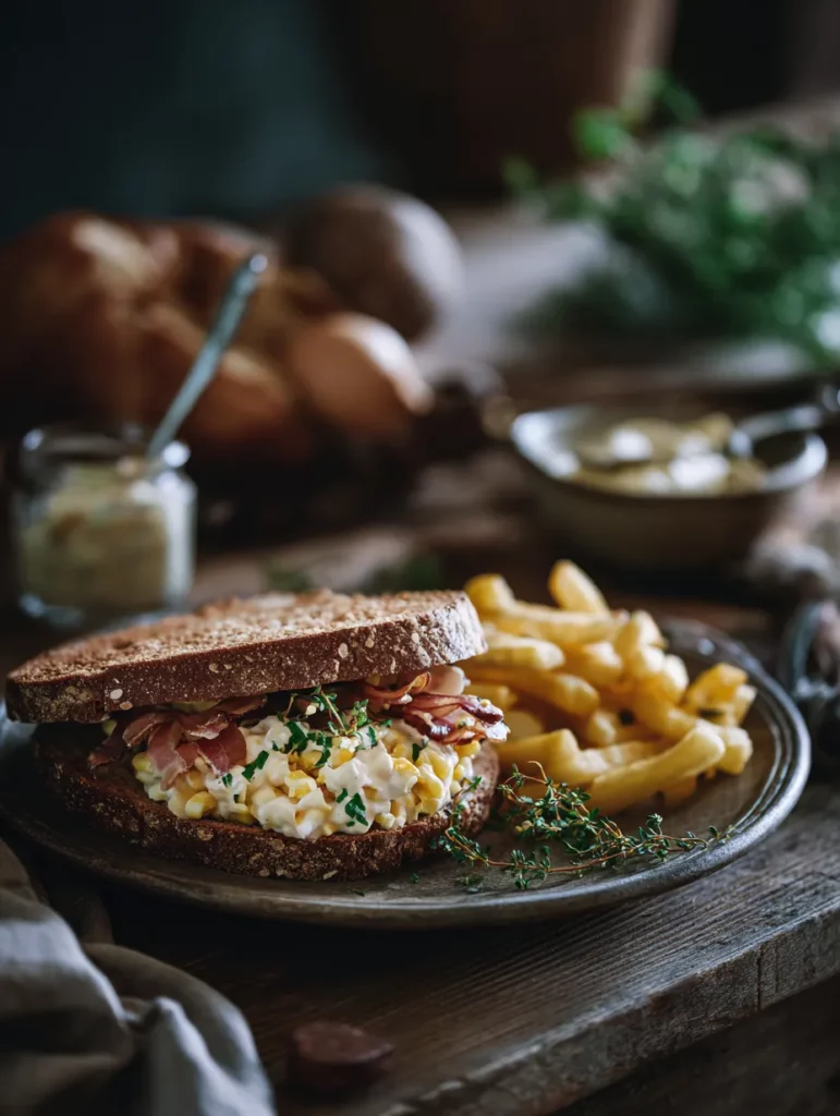Servindo maionese caseira com lanche e batata