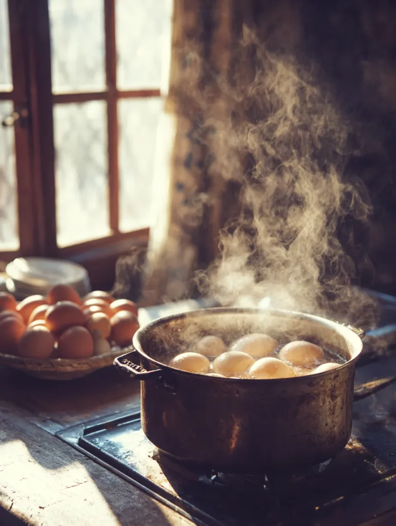 Cozimento das batatas e ovos