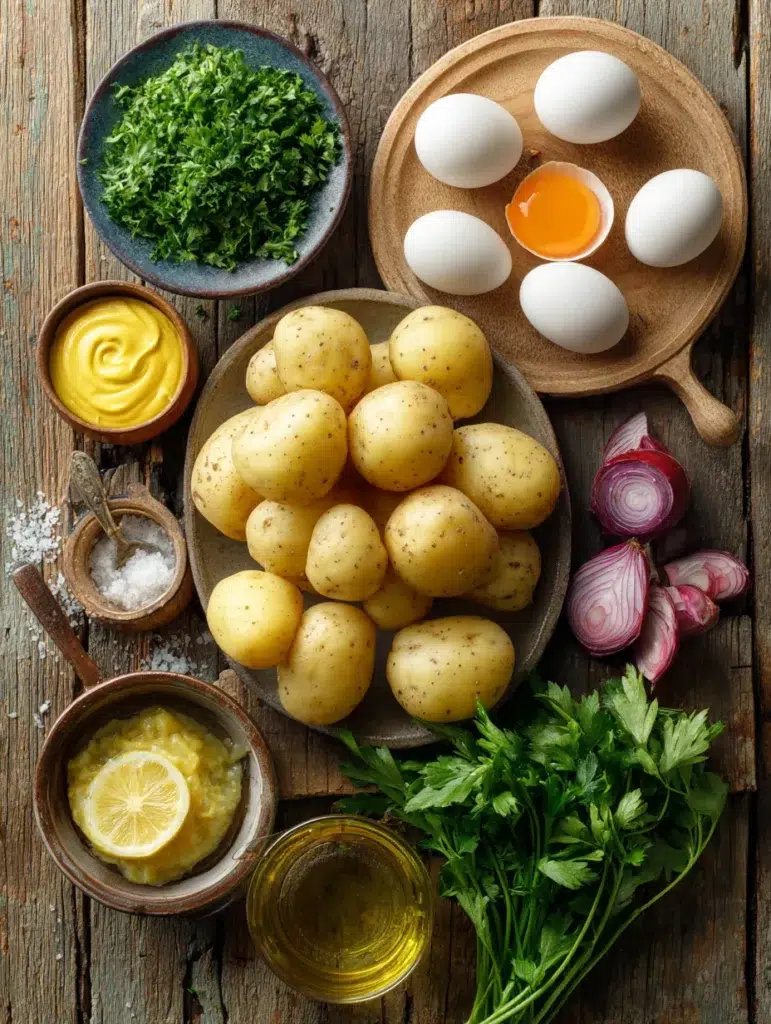 Ingredientes para salada de batata com ovo