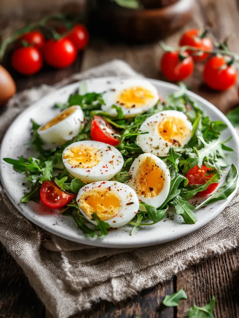 quantas calorias tem um ovo cozido servido com salada fresca