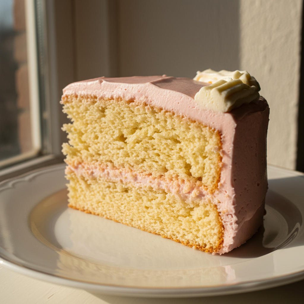 Bolo de Aniversário Feminino - close-up convidativo de fatia de bolo com cobertura rosa
