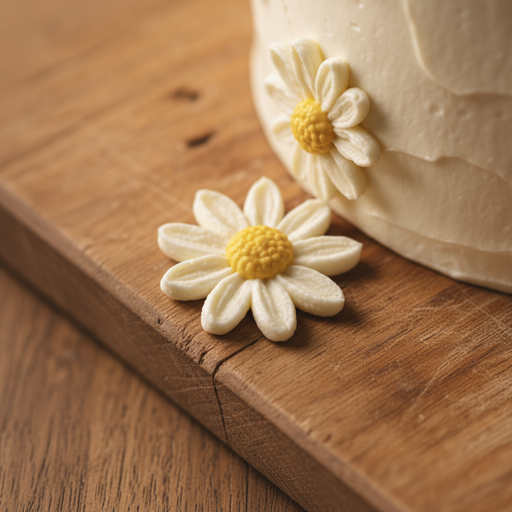 Bento Cake de Margarida - macro de flor de buttercream, detalhe texturizado